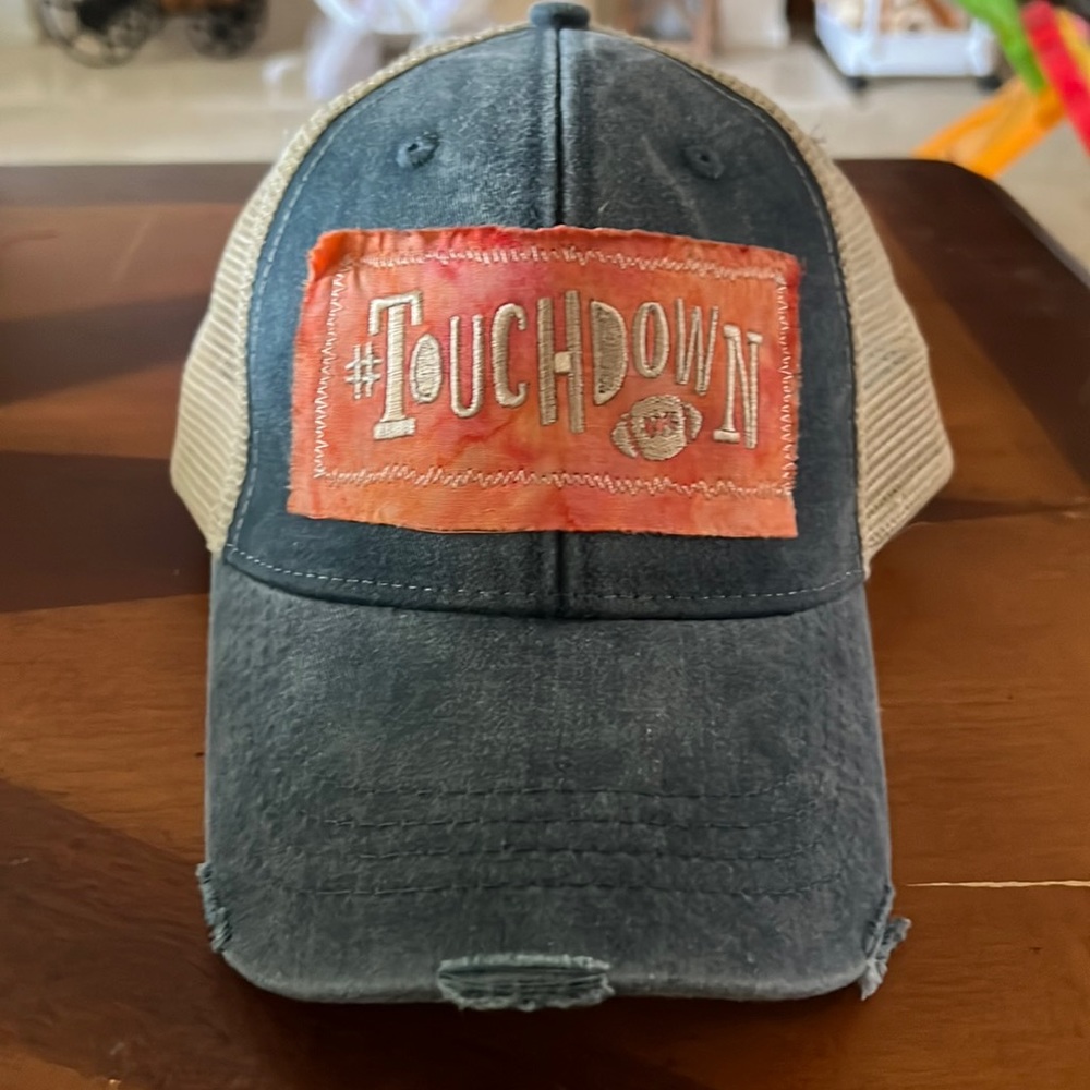 Distressed women's "Touchdown" blue and navy ball cap